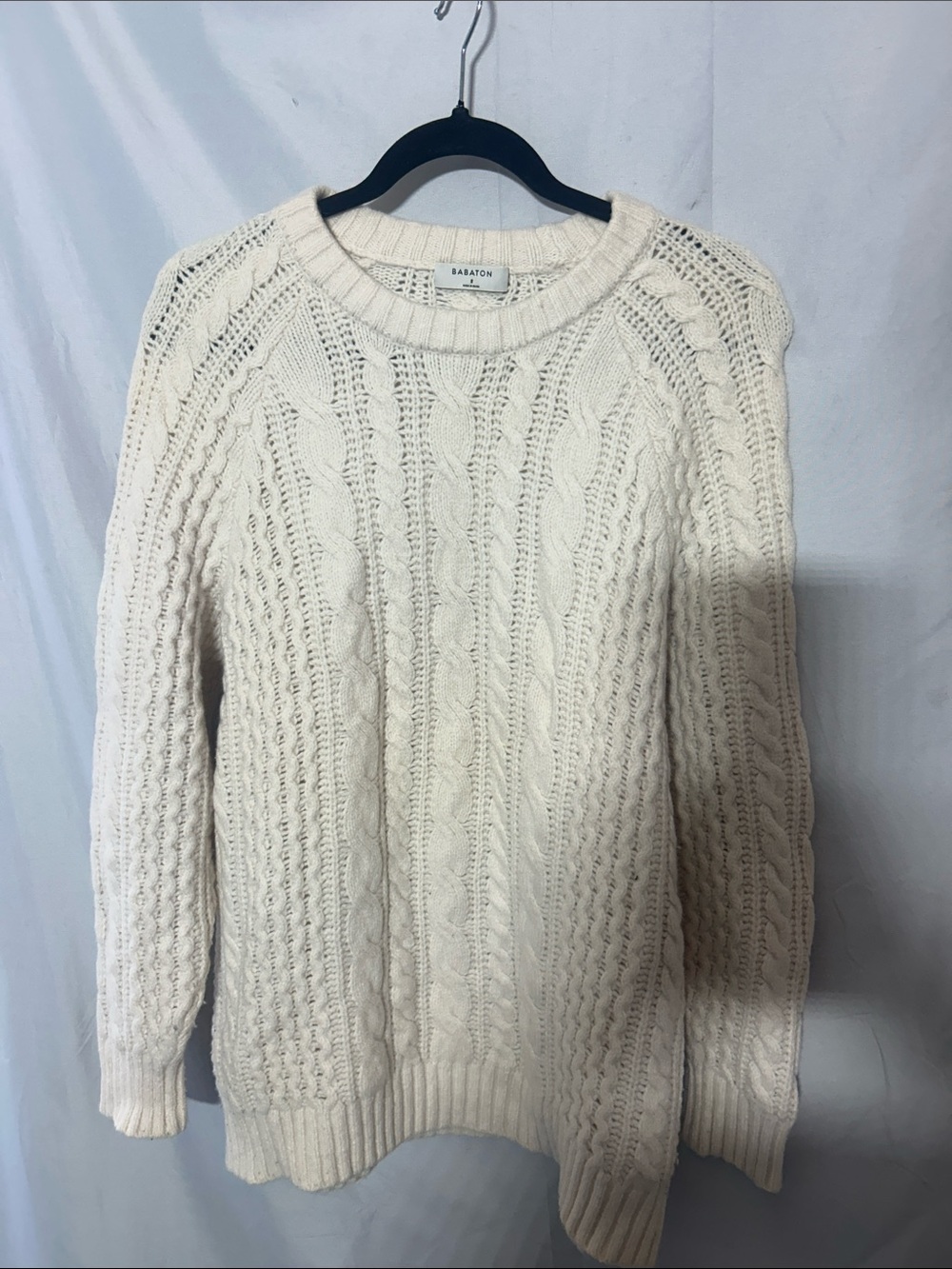 Babaton Cream Cable-Knit Crew Sweater